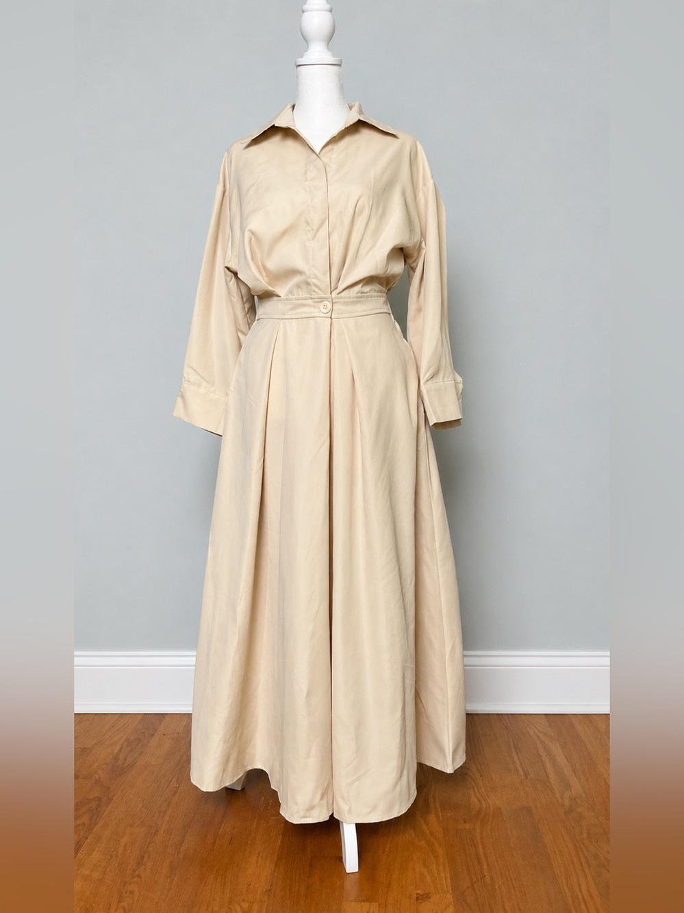 Cream Tailored Midi Shirt Dress with Pockets | Size Small | NWT*